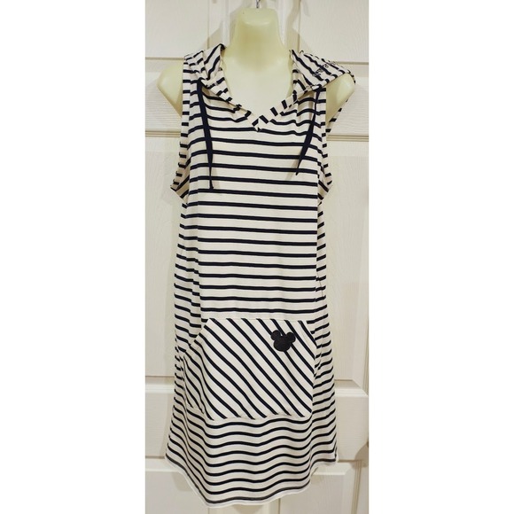 Junk Food Dresses & Skirts - Disney x Junk Food Womens Mickey Mouse Stripe Hooded Sleeveless Dress Blue White